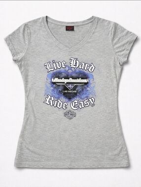 Harley Davidson Cafe Las Vegas T-Shirt Women's XL Gray Live Hard Ride Easy Heart